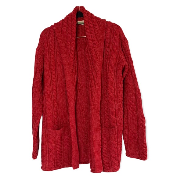 carraigon donn Sweaters - Carraigdonn Red Cardigan Merino Wool Cable Knit Sweater Size Large NO BELT